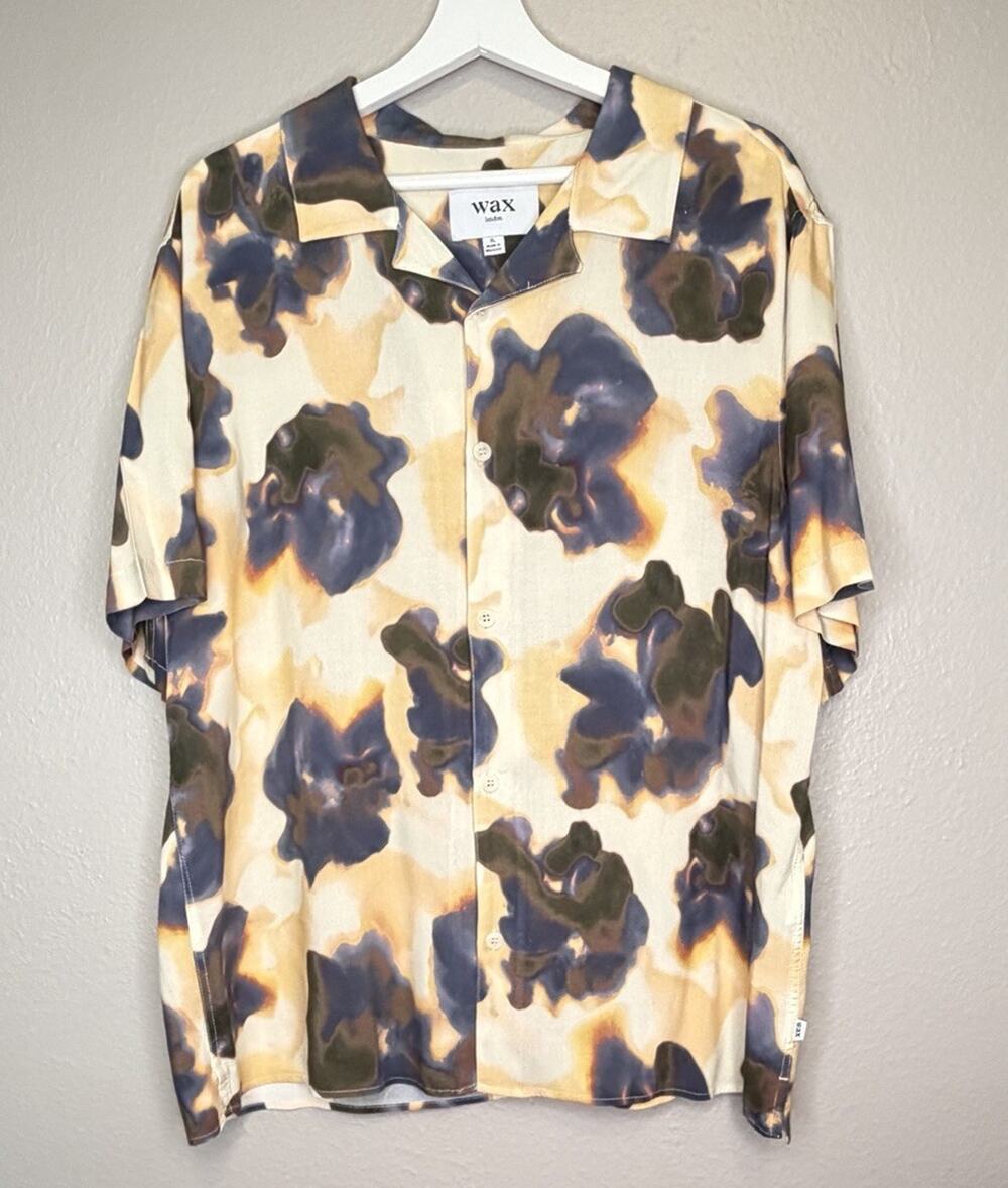 Wax London Didcot Blur Floral Shirt XL Peach Blue Yellow Floral Bespoke Pattern